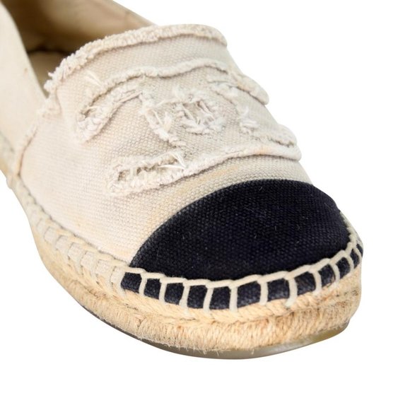 Chanel 38 Linen Canvas Cap Toe Cc Espadrille Flats CC-S0207P-C035 - Picture 8 of 9